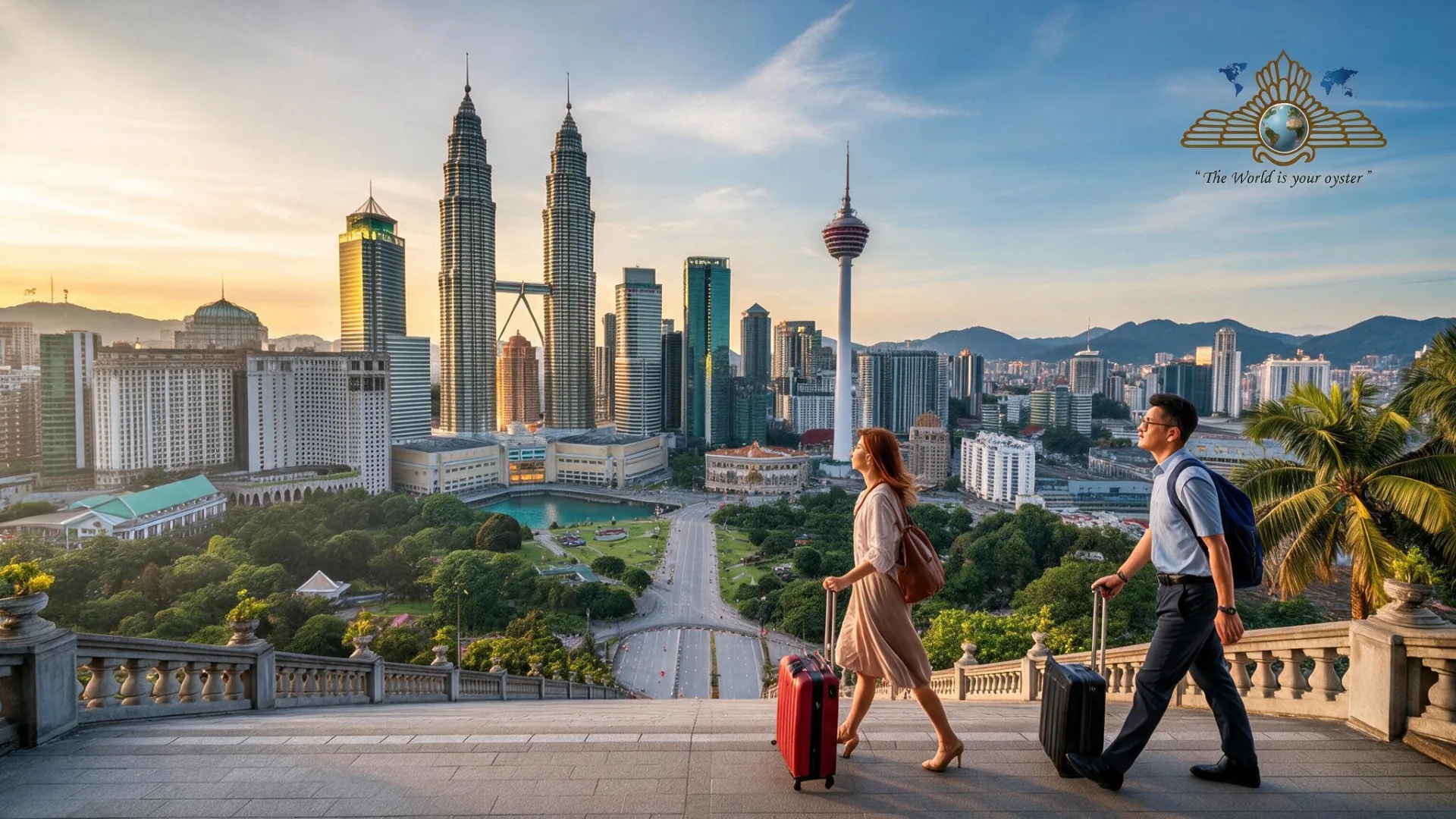 The Brickfields quarter of Kuala Lumpur at dusk, with shophouses and the KL Sentral skyline beyond